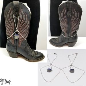 Two Pc Silver Lapis Blue Stone Charm Tassel Boot